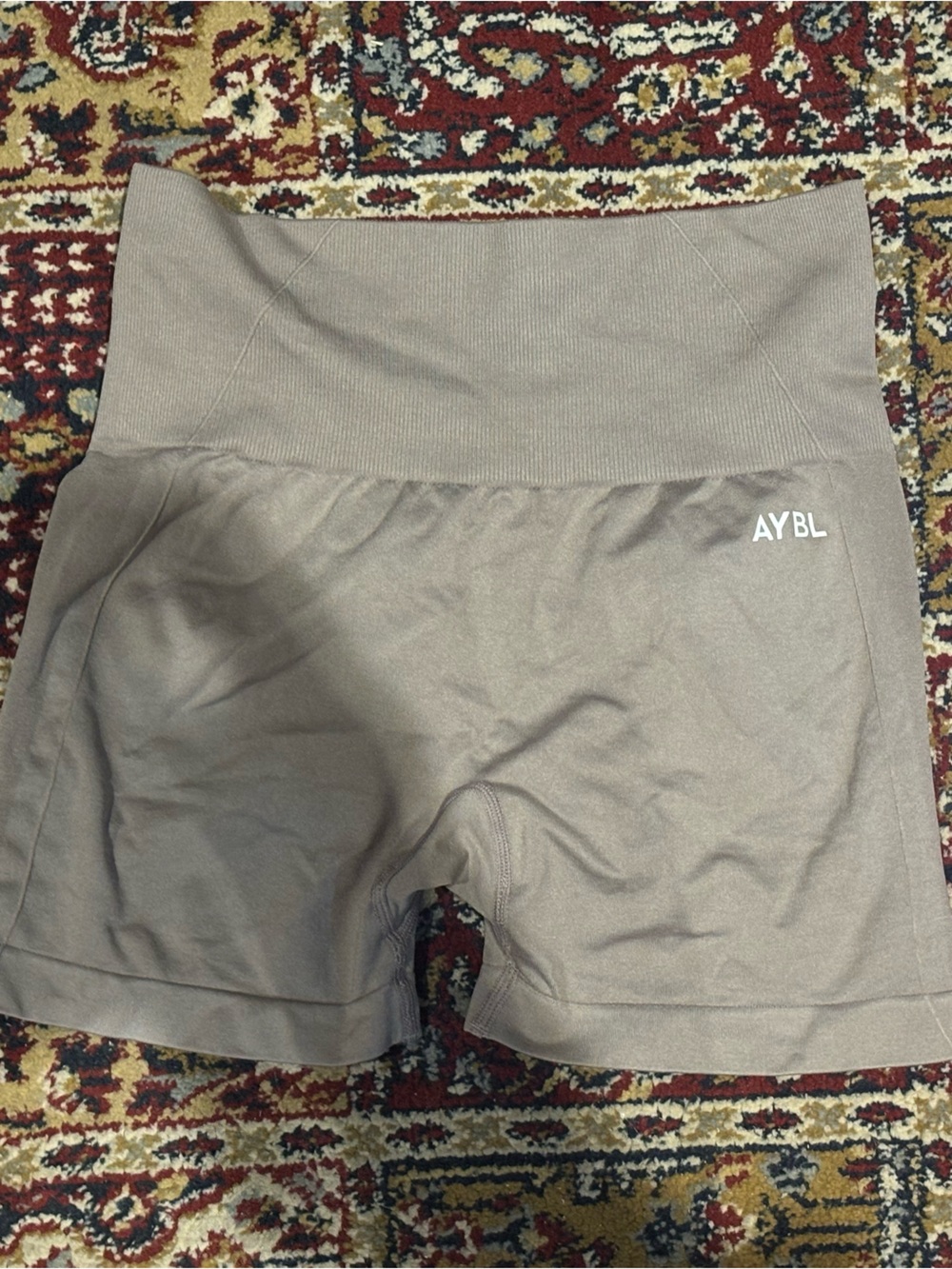 AYBL High-Waist Ribbed Bike Shorts in Taupe